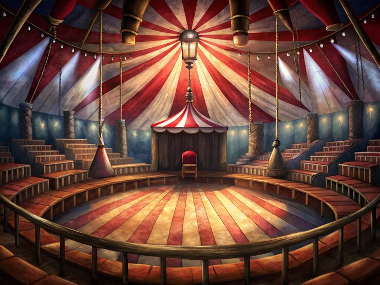 Vector tenda de circo vacía con escenario y asientos