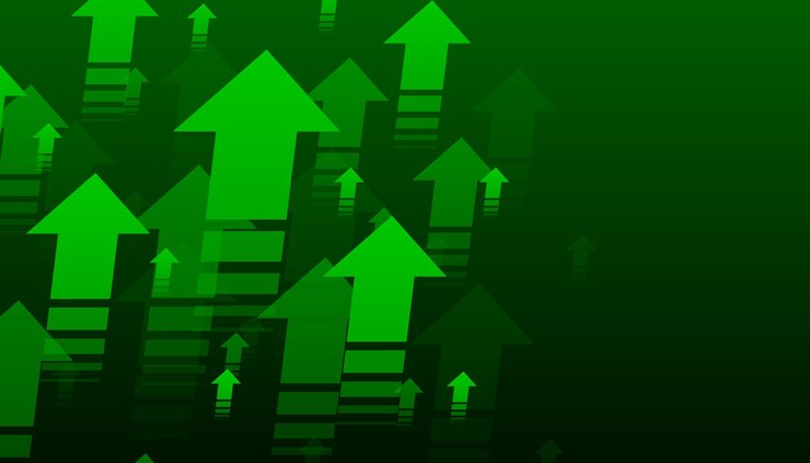 Vector tendencia alcista con flechas sobre fondo verde oscuro concepto de bolsa ganancia o pérdida del comerciante