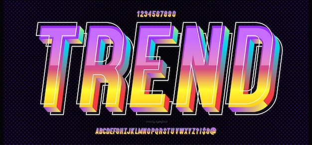 Tendencia de fuente vectorial estilo 3D tipografía moderna para decoración logotipo industrial afiche camiseta libro venta de tarjetas impresión de pancartas en tela Tipografía 3d fresca Alfabeto de moda 10 pasos