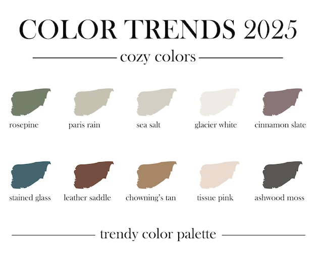 Tendencias de color 2025 Paleta de colores acogedora 10 colores armoniosamente seleccionados