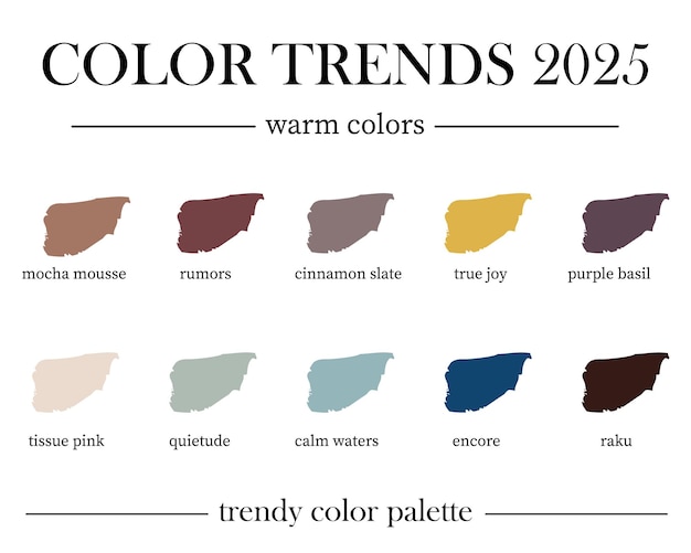 Tendencias de color 2025 Paleta de colores cálidos Conjunto de 10 colores armoniosamente seleccionados para la nueva temporada