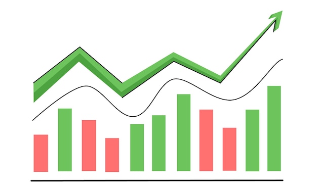 Vector tendencias de crecimiento de bitcoin y criptomonedas ola alcista en el mercado de criptomonedas crecimiento de precios una buena tendencia de crecimiento criptográfico flecha verde velas japonesas ilustración vectorial aislada en blanco