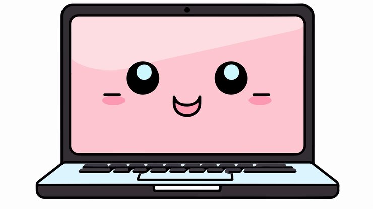 Vector tender kawaii silueta de la tienda de tecnología de portátiles linda