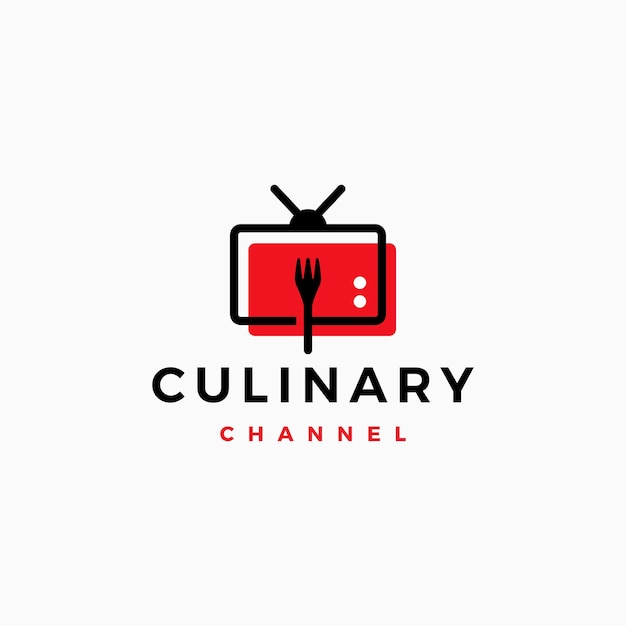 tenedor comida canal televisión tv revisión culinaria logotipo vector icono ilustración