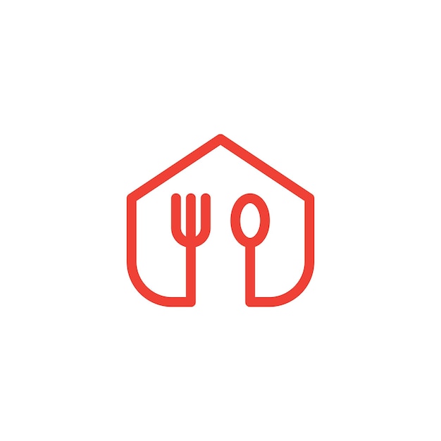 tenedor y cuchara con diseño de logotipo de la línea casera de comida de la casa
