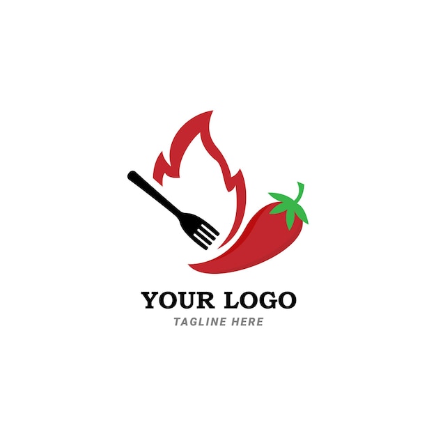 Tenedor cuchara tazón chile Hot Spicy Food Logo y símbolo de fuego simple