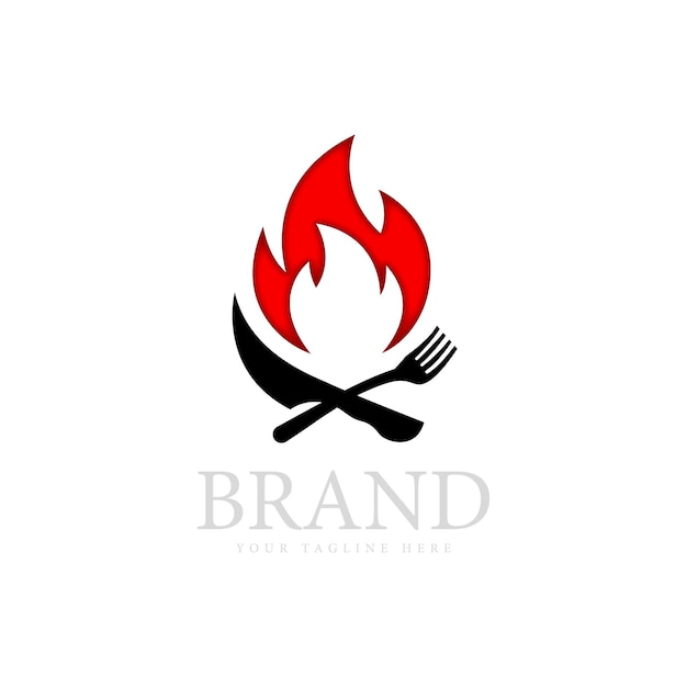 Tenedor Cuchillo Fuego vector logo diseño plantilla Comidas picantes y concepto de logo de fiesta de barbacoa