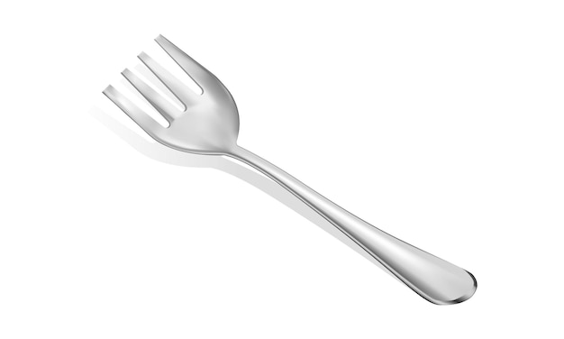 Un tenedor de metal realista aislado sobre un fondo blanco.