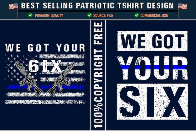 Vector tenemos el mejor diseño de camiseta de la bandera de policía de línea azul delgada de seis estados unidos