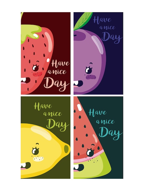 Tener un buen día tarjetas con frutas dibujos animados