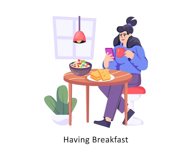 Tener desayuno diseño de estilo plano ilustraciones de stock vectorial