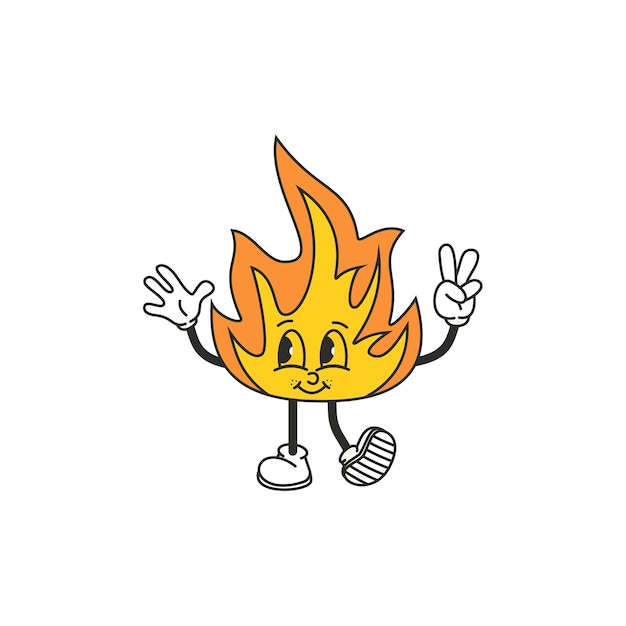 Tener una idea fuego personaje dibujos animados estilo vector ilustración psicodélico estilo años 70 Hippie psicodélico surco estilo retro y vintage