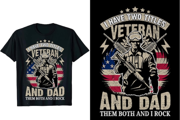 Tengo dos títulos veterano y papá y los rockeo a ambos diseño de camiseta