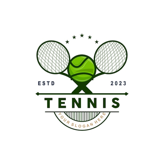 Tenis Logo Diseño Torneo Deporte Pelota Y Raqueta Vector Simple Silueta Ilustración