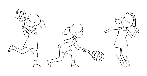 tenis, niña, deporte, vector, ilustración