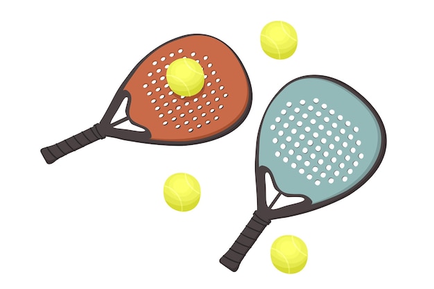 Vector tenis de padel dos raquetas de padel y bolas de tenis ilustración aislada vectorial