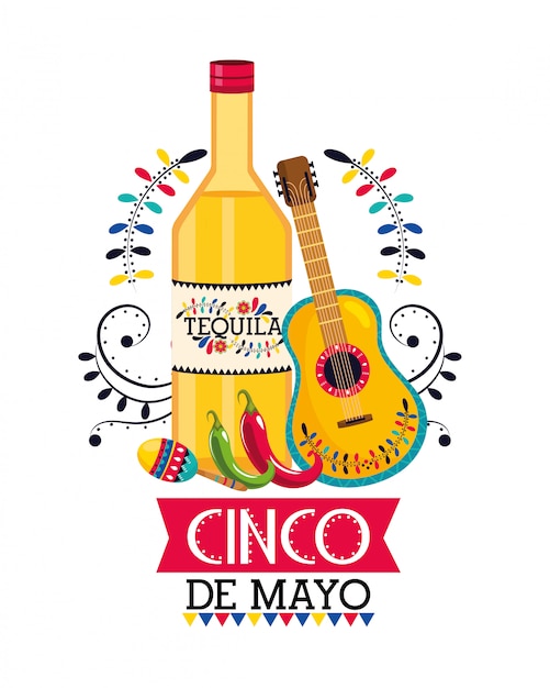 Tequila con guitarra y maracas para evento mexicano.
