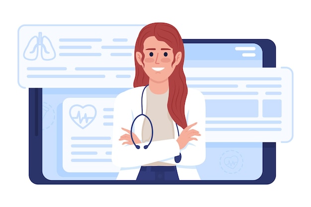 Terapeuta en la ilustración de vector de concepto plano de tableta
