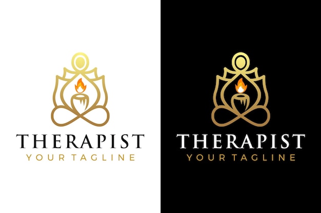 Terapeuta logo personas yoga con vela para la salud logo design