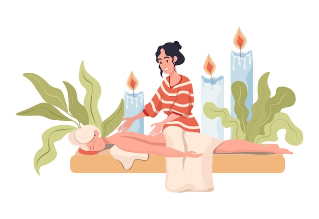 Terapeuta de masaje practicando masaje ilustración