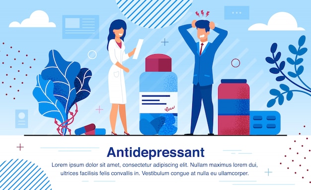 Terapia con antidepresivos vector plano banner