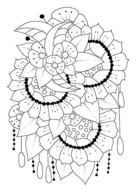 Vector terapia artística. ilustración para colorear. fondo con flores abstractas. página para colorear.