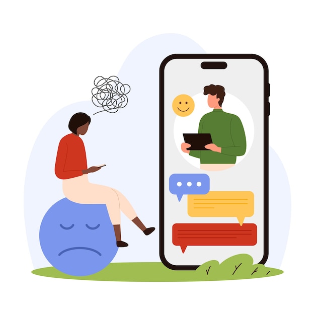 Terapia en línea con psicólogo médico virtual asesoramiento pequeño paciente desde el teléfono