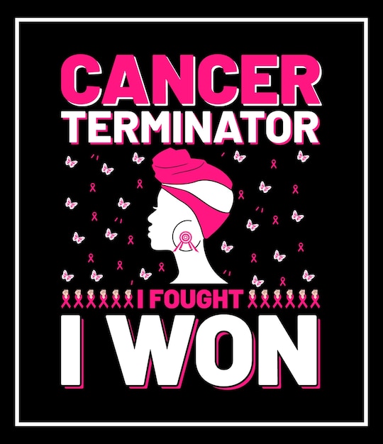 Vector terminador de cáncer luché gané tipografía diseño de camiseta de cáncer de mama