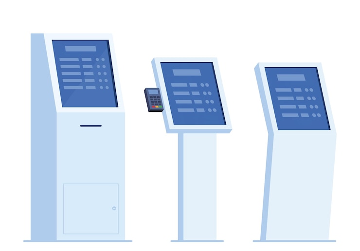 Vector terminal electrónico de información y pago de autoservicio con conjunto de elementos de pantalla táctil