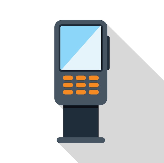 Terminal de pago de pie en un mostrador que muestra una pantalla en blanco