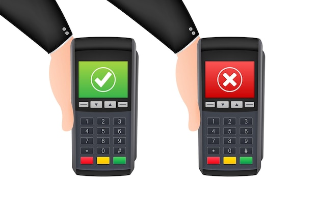 Terminal POS. Pago aprobado y rechazado. Ilustración vectorial de stock