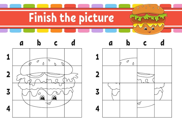 Terminar la imagen páginas de libros para colorear para niños hoja de trabajo de desarrollo educativo tema de barbacoa