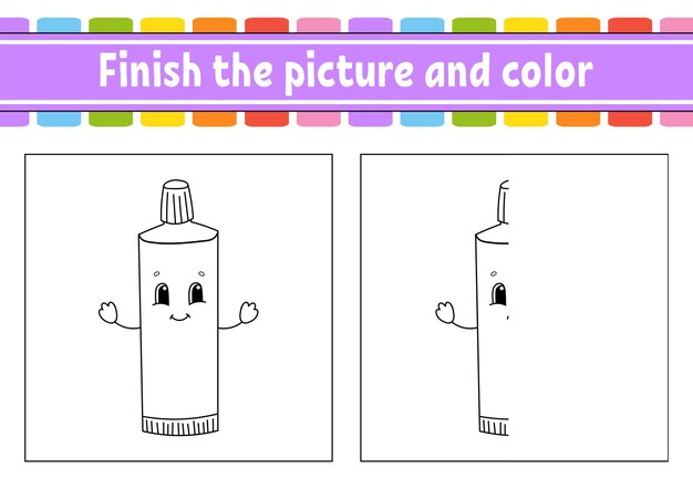 Terminar la imagen y el personaje de dibujos animados de color aislado sobre fondo blanco Para la educación de los niños Hoja de trabajo de la actividad