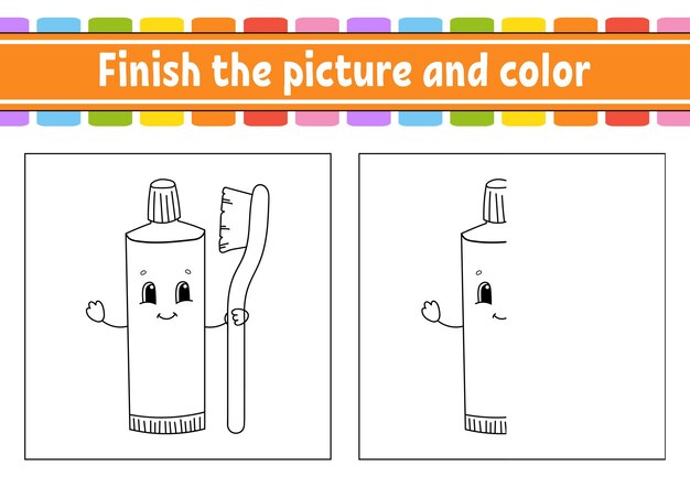 Terminar la imagen y el personaje de dibujos animados de color aislado sobre fondo blanco.