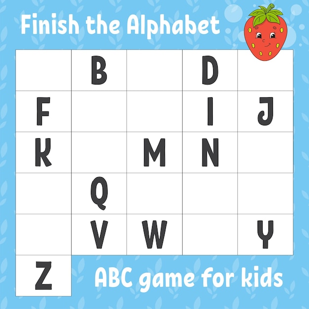 Terminar el juego abc del alfabeto para niños hoja de trabajo de desarrollo educativo