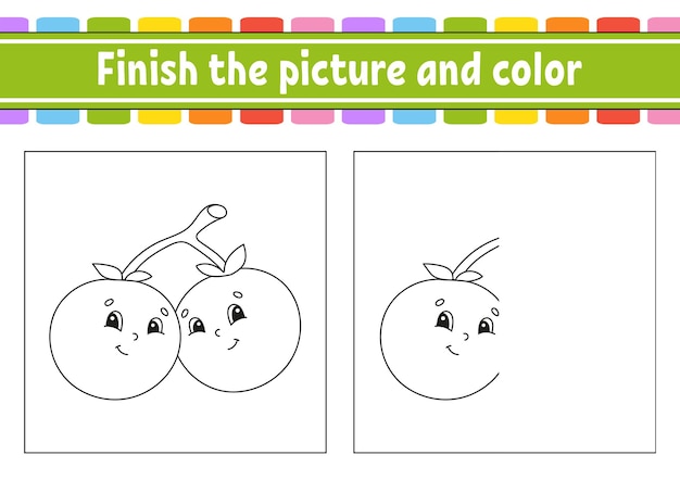 Termine la imagen y el personaje de dibujos animados en color aislado sobre fondo blanco Para la educación de los niños Hoja de trabajo de actividad