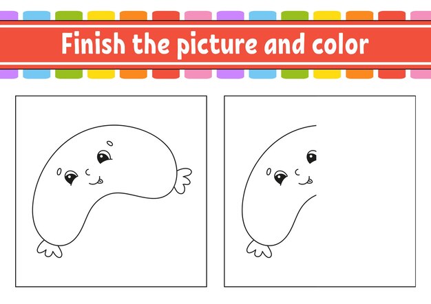 Termine la imagen y el personaje de dibujos animados en color aislado sobre fondo blanco Para la educación de los niños Hoja de trabajo de actividad