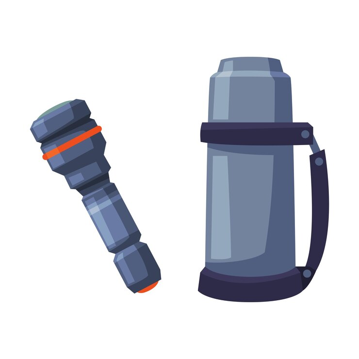 Vector el termo y la linterna equipamiento para actividades al aire libre ilustración vectorial de dibujos animados