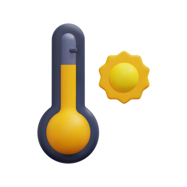 Termómetro 3d y vector de icono de sol Aislado sobre fondo blanco Pronóstico de meteorología meteorológica 3d y concepto de naturaleza Dibujos animados estilo minimalista 3d icono de calor ilustración de renderizado vectorial