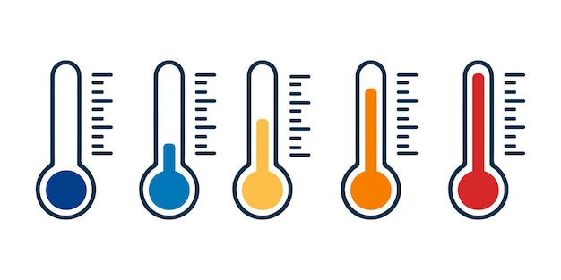 Termómetro de alta y baja temperatura Conjunto de iconos vectoriales de colores sobre fondo blanco