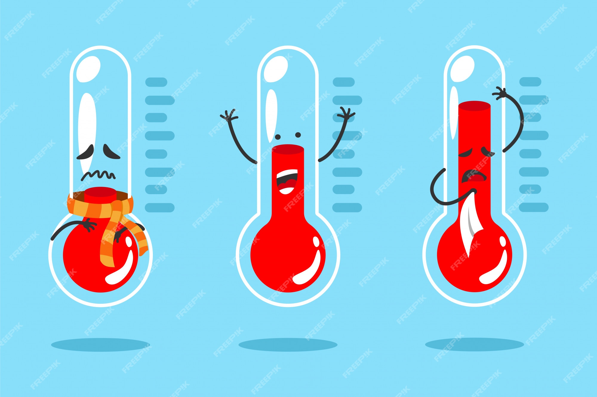 Termómetro de dibujos animados lindo con diferentes emociones | Vector Premium Termómetro de dibujos animados lindo con diferentes emociones | Vector Premium