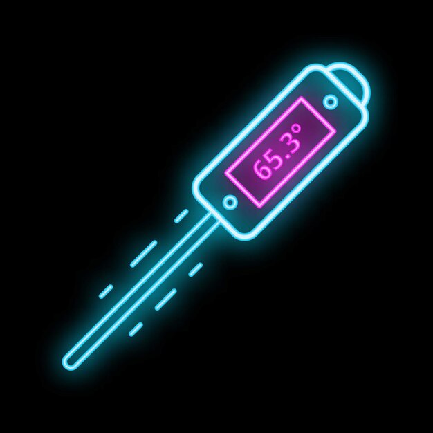 Termómetro digital sin contacto que muestra la temperatura al estilo de neón