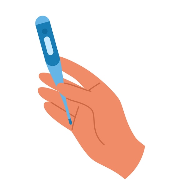 Termómetro digital sostenido por una mano humana Ilustración vectorial para temas médicos de fiebre y salud