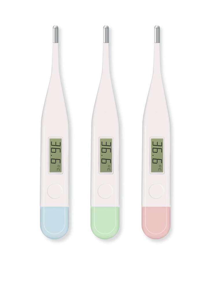 Vector termómetro electrónico moderno aislado en el vector de diagnóstico y cuidado de la salud de la fiebre blanca