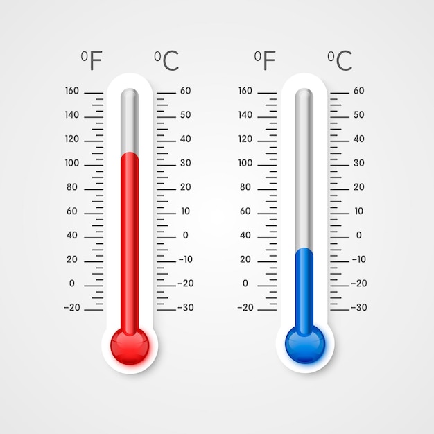 Termómetro de frío y calor, escala de temperatura de invierno y verano. ilustración vectorial