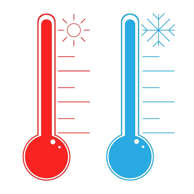 Termómetro icono frío y caliente Temperatura de congelación vector clima cálido indicador frío Termómetros meteorológicos que miden calor y frío Ilustración vectorial