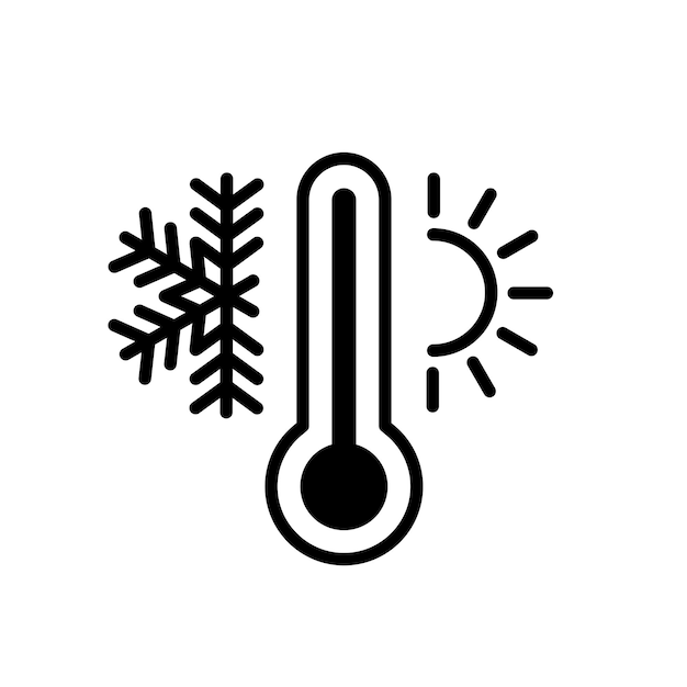 Termómetro Ilustración vectorial de copos de nieve fríos y sol caliente Indicador del tiempo Símbolo de pronóstico