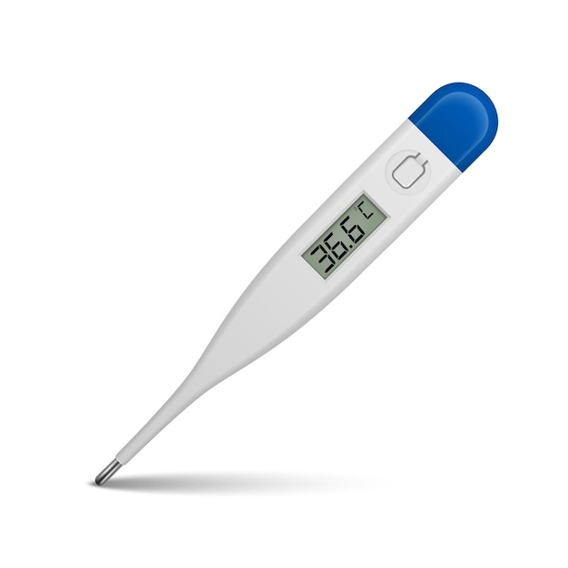 Vector termómetro médico electrónico 3d celsius realista para medir el icono de primer plano aislado