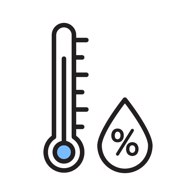 Un termómetro y un símbolo de humedad que representan los niveles de temperatura y humedad