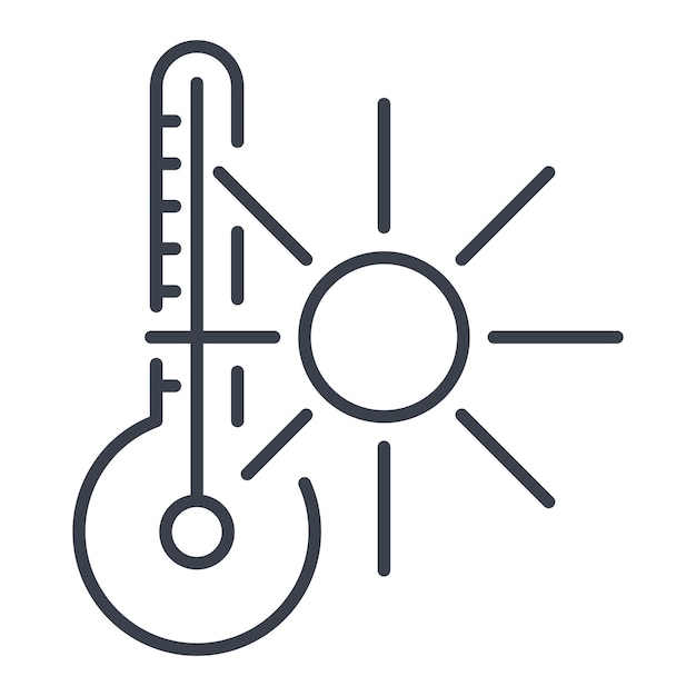 Termómetro y sol icono vector línea aislada ilustración